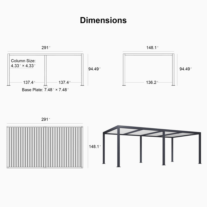 PURPLE LEAF Louvered Pergola Modern Grey Pergola with White Roof for Deck Backyard Garden