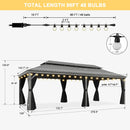 PURPLE LEAF Patio Gazebo for Pool Light Grey Hardtop Galvanized Steel Roof with String Lights-clear