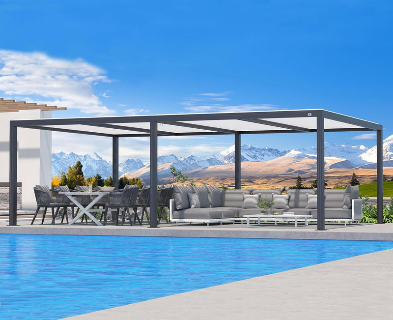 PURPLE LEAF Louvered Pergola Modern Grey Pergola with White Roof for Deck Backyard Garden