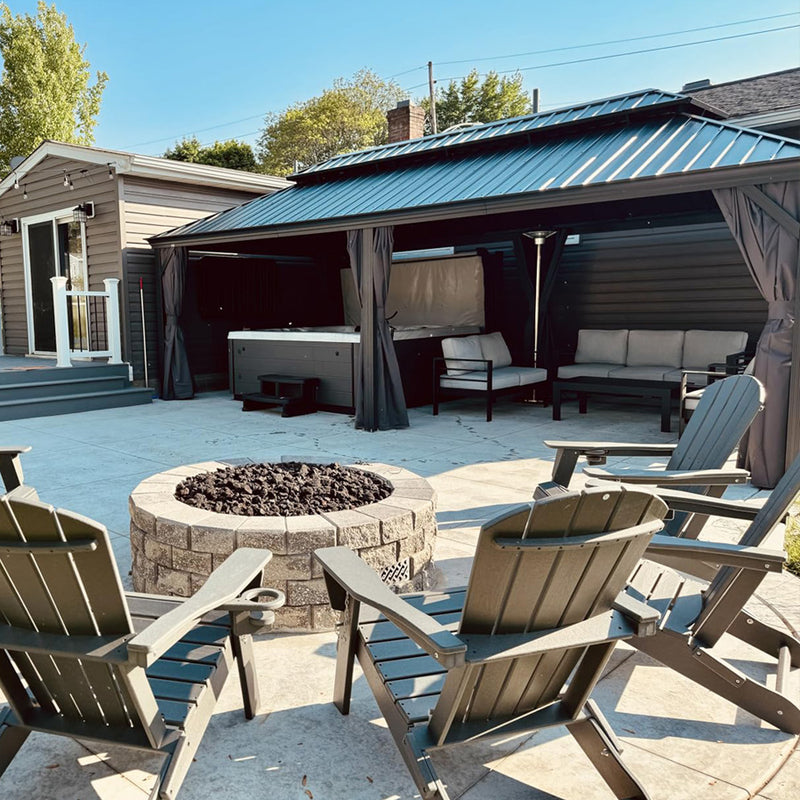 PURPLE LEAF Patio Gazebo for Backyard Grey Hardtop Galvanized Steel Roof Awning with Upgrade Curtain