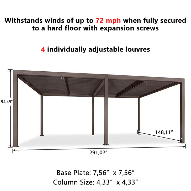 PURPLE LEAF Louvered Pergola Outdoor Aluminum Pergola with Adjustable Roof for Deck Backyard Garden Hardtop Gazebo