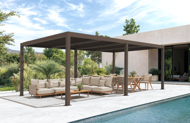 PURPLE LEAF Athena Outdoor Louvered Pergola Adjustable Metal Roof Bronze Hardtop Gazebo Patio Pavilion