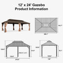 PURPLE LEAF Outdoor Hardtop Gazebo for Garden Bronze Double Roof Aluminum Frame Pavilion with String Lights-milky