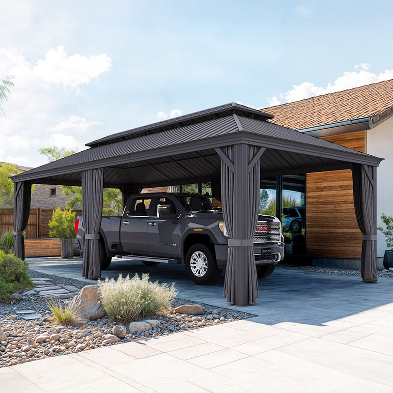 PURPLE LEAF Outdoor Metal Carport Gazebo Grey Steel Roof Aluminum Frame Shelter for Parking
