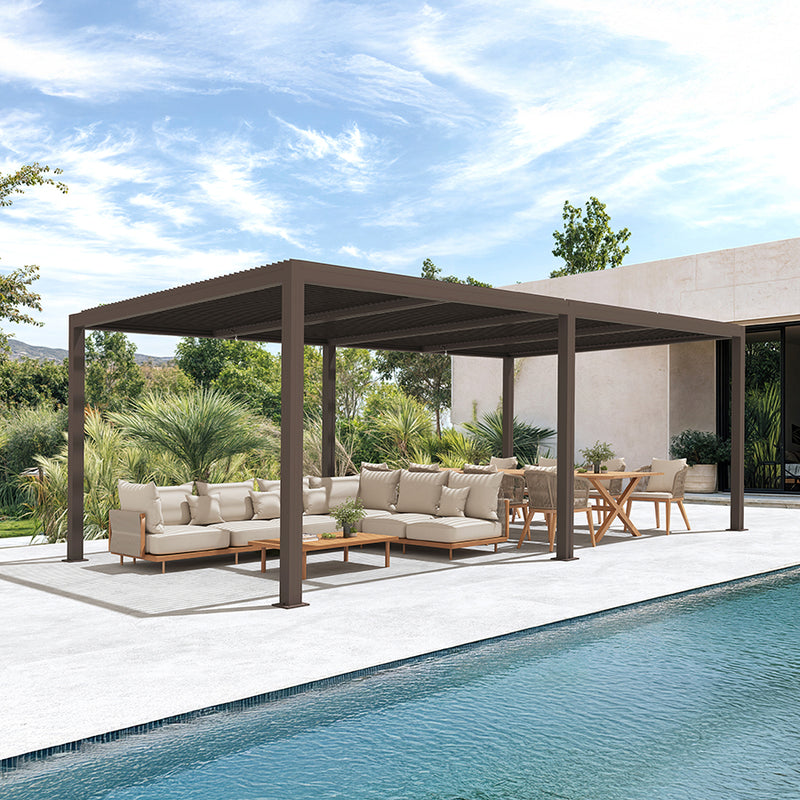 PURPLE LEAF Athena Outdoor Louvered Pergola Adjustable Metal Roof Bronze Hardtop Gazebo Patio Pavilion