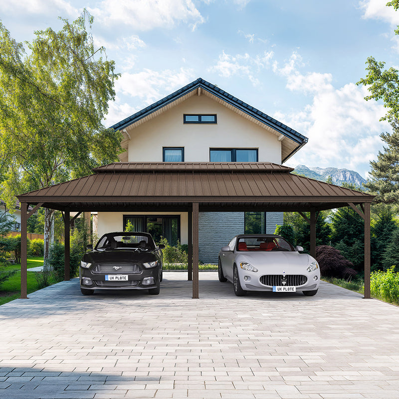 PURPLE LEAF Outdoor Metal Carport Gazebo Bronze Steel Roof Aluminum Frame Shelter for Parking