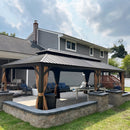 PURPLE LEAF Outdoor Hardtop Gazebo for Garden Bronze Double Roof Aluminum Frame Pavilion with String Lights-clear