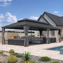 PURPLE LEAF Patio Gazebo for Backyard Grey Hardtop Galvanized Steel Roof Awning with Reinforcement Support Rod