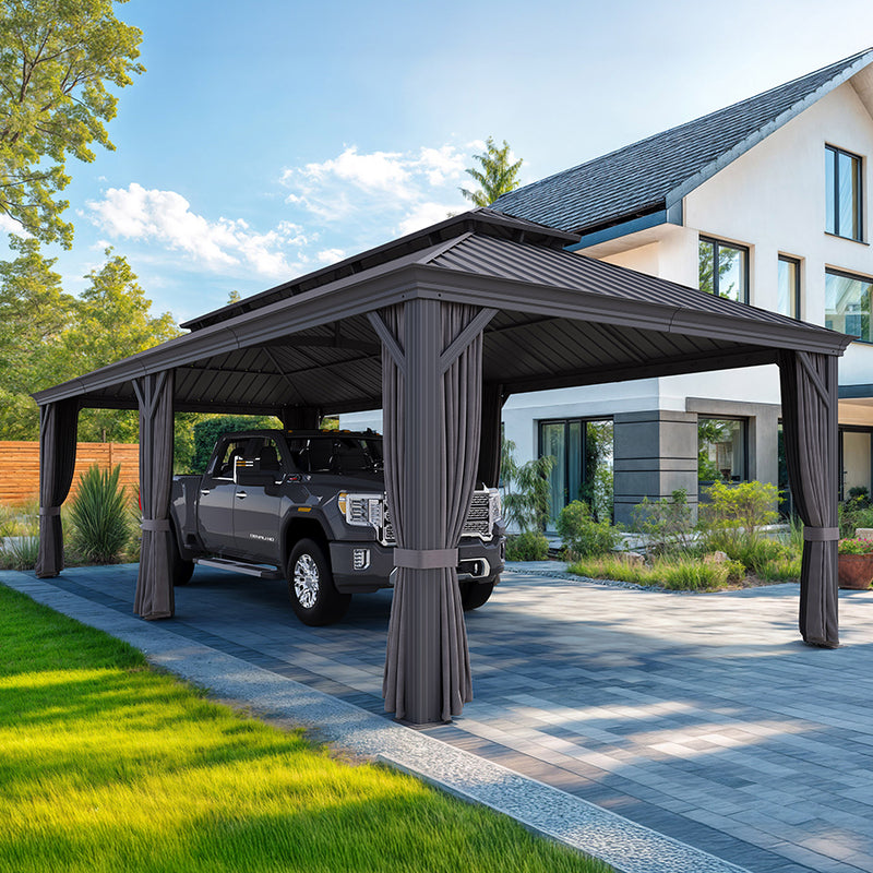PURPLE LEAF Outdoor Metal Carport Gazebo Grey Steel Roof Aluminum Frame Shelter for Parking