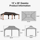 PURPLE LEAF Outdoor Hardtop Gazebo for Garden Bronze Double Roof Aluminum Frame Pavilion with String Lights-milky