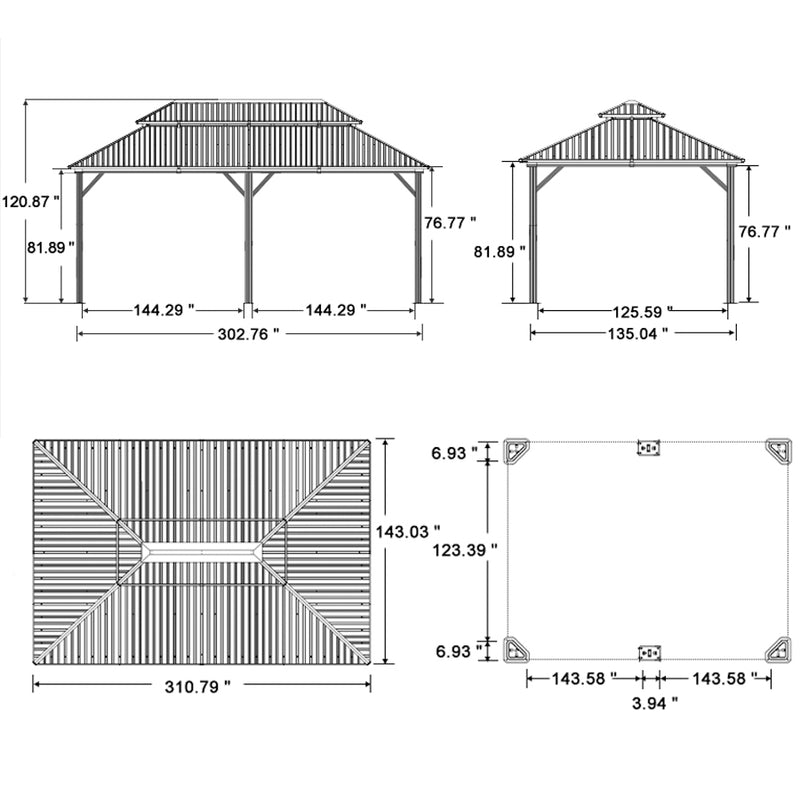 PURPLE LEAF Patio Gazebo for Backyard Grey Hardtop Galvanized Steel Roof Awning with Upgrade Curtain