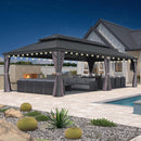 PURPLE LEAF Patio Gazebo for Backyard Grey Hardtop Galvanized Steel Roof Awning with String Lights-clear