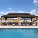 PURPLE LEAF Outdoor Hardtop Gazebo for Garden Bronze Double Roof Aluminum Frame Pavilion with Reinforcement Support Rod