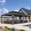 PURPLE LEAF Patio Gazebo for Backyard Grey Hardtop Galvanized Steel Roof Awning with Upgrade Curtain