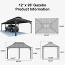 PURPLE LEAF Outdoor Metal Carport Gazebo Grey Steel Roof Aluminum Frame Shelter for Parking