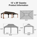 PURPLE LEAF Outdoor Hardtop Gazebo for Garden Bronze Double Roof Aluminum Frame Pavilion with String Lights-milky