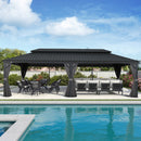 PURPLE LEAF Patio Gazebo for Backyard Grey Hardtop Galvanized Steel Roof Awning with Reinforcement Support Rod