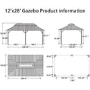 PURPLE LEAF Patio Gazebo for Backyard Grey Hardtop Galvanized Steel Roof Awning String Lights-milky
