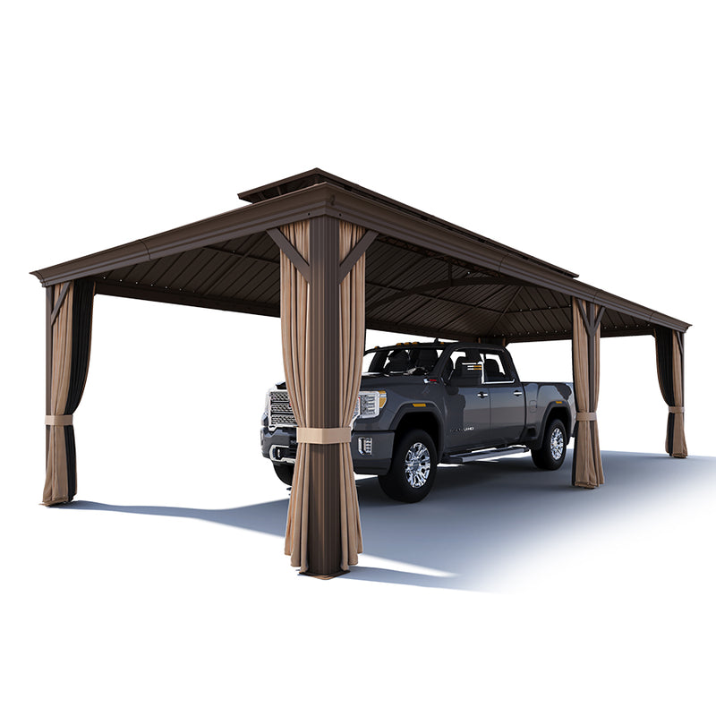 PURPLE LEAF Outdoor Metal Carport Gazebo Bronze Steel Roof Aluminum Frame Shelter for Parking