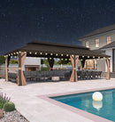 PURPLE LEAF Outdoor Hardtop Gazebo for Garden Bronze Double Roof Aluminum Frame Pavilion with String Lights-clear
