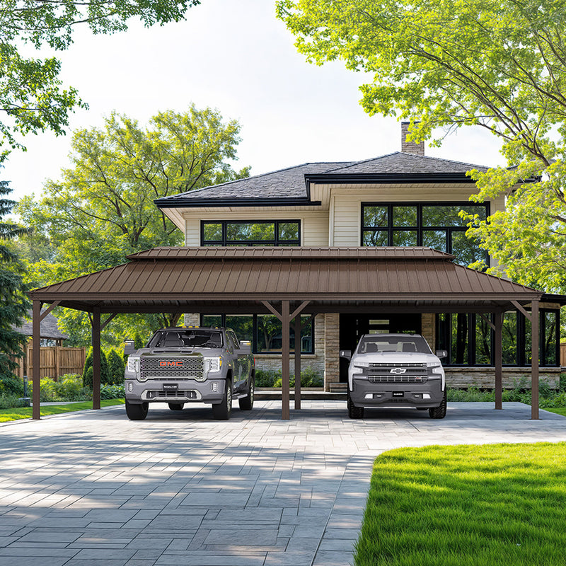 PURPLE LEAF Outdoor Metal Carport Gazebo Bronze Steel Roof Aluminum Frame Shelter for Parking