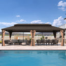 PURPLE LEAF Outdoor Hardtop Gazebo for Garden Bronze Double Roof Aluminum Frame Pavilion with Reinforcement Support Rod