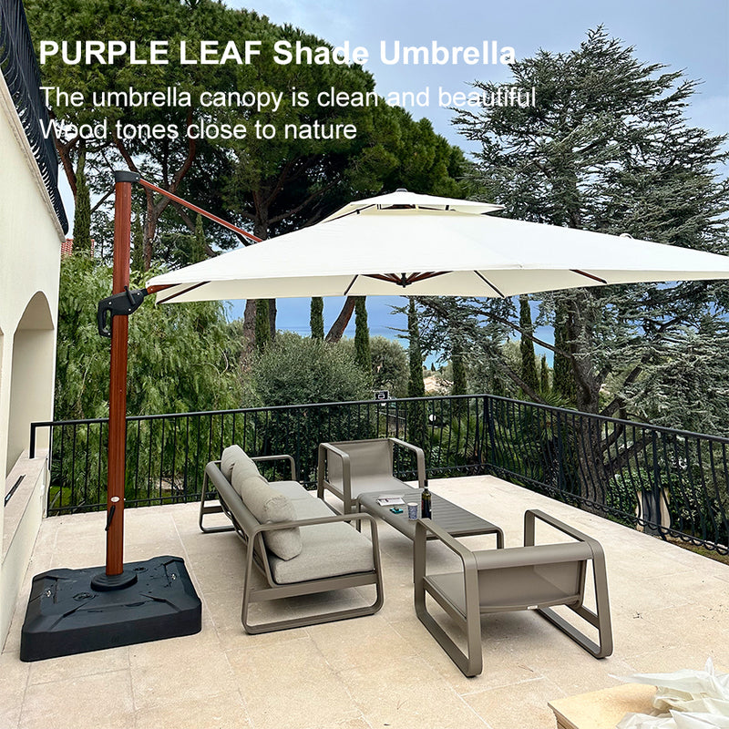 PURPLE LEAF Double Top 9 / 10 / 11 / 12 ft Square Aluminum Sun Umbrellas in Wood Color