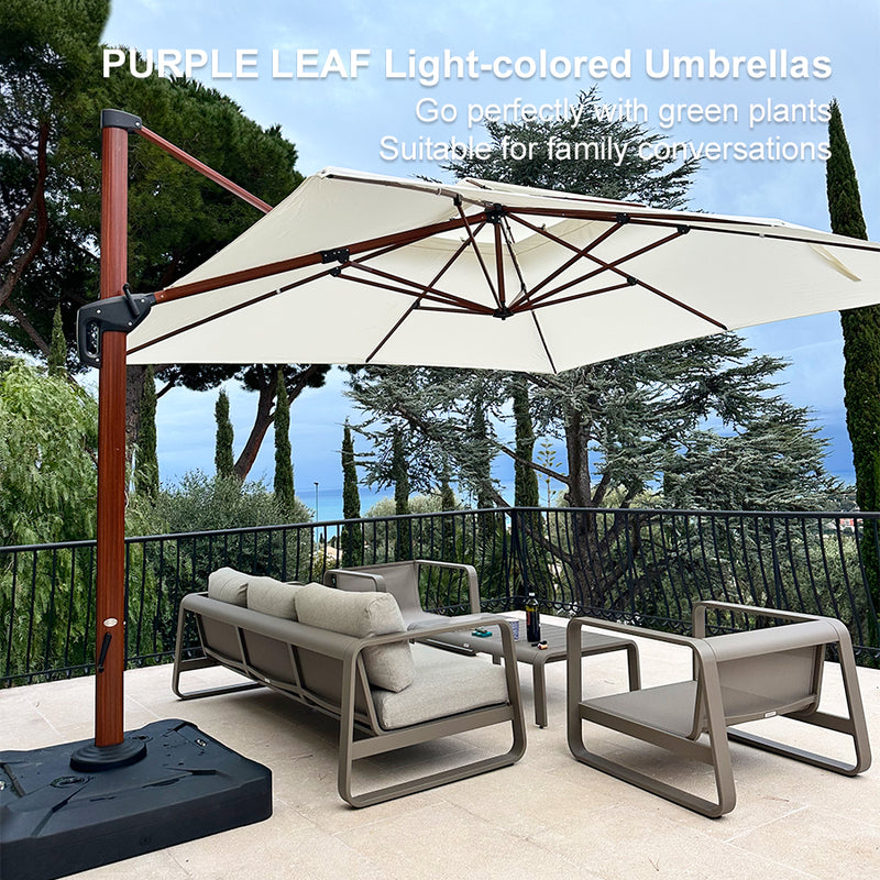 PURPLE LEAF Double Top 9 / 10 / 11 / 12 ft Square Aluminum Sun Umbrellas in Wood Color