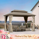 PURPLE LEAF Deck Gazebo Champagne Hardtop Metal Frame Double Roof with Curtains and Netting