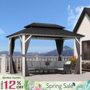 PURPLE LEAF Modern Gazebo Grey Hardtop Galvanized Steel Double Roof White Aluminum Poles with Curtains and Netting