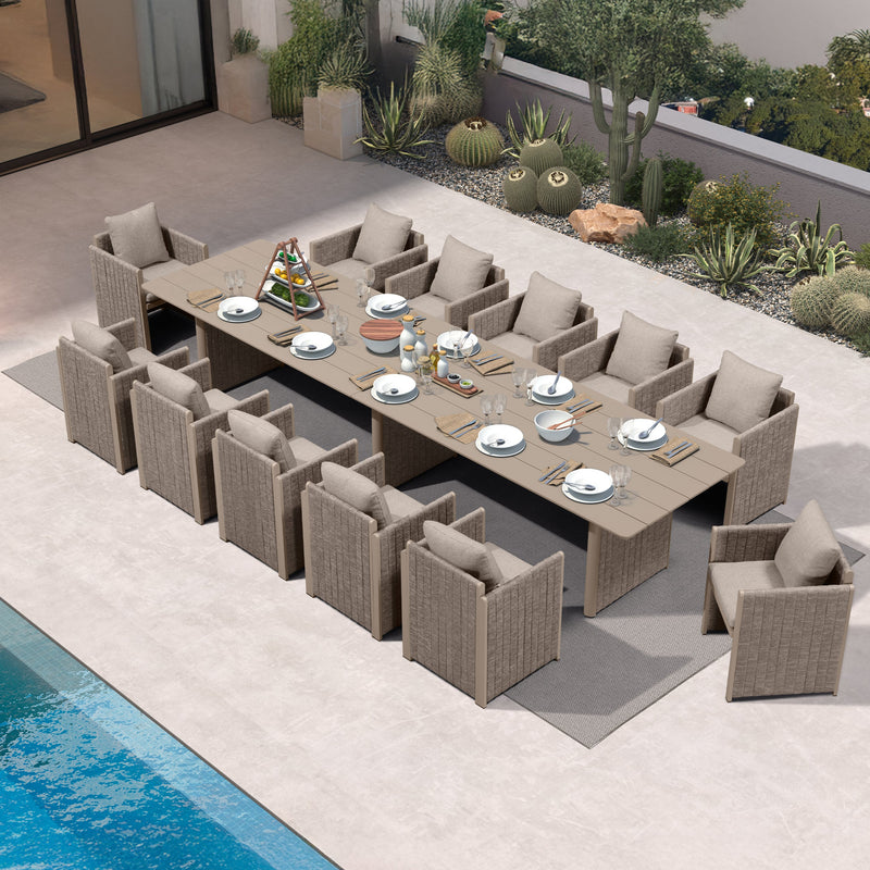 PURPLE LEAF Sanori Patio Dining Set Modern Large Weather-Resistant Table and Aluminum Chairs with Cushions for Garden Beige