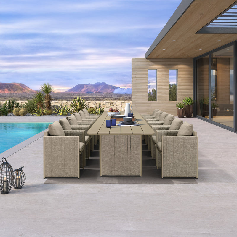 PURPLE LEAF Sanori Patio Dining Set Modern Large Weather-Resistant Table and Aluminum Chairs with Cushions for Garden Beige