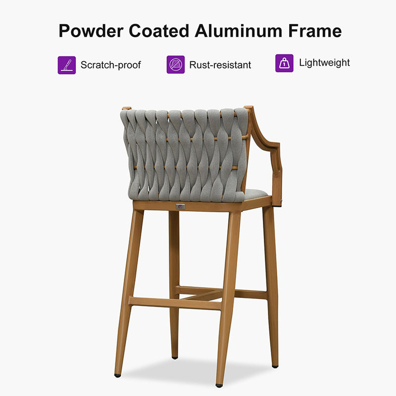 PURPLE LEAF Outdoor Bar Stool Set of 2 Aluminum Frame Bar Chair with Cushion and Back Kitchen Island Bar Stools