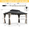 PURPLE LEAF Outdoor Hardtop Gazebo for Patio Grey Aluminum Frame Pavilion with Khaki curtains and String Lights