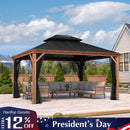 PURPLE LEAF Hardtop Gazebo for Patio Wood Grain Galvanized Steel Frame Awning with Netting