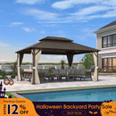 PURPLE LEAF Hardtop Gazebo Featuring Galvanized Steel Double Roof and Bronze Aluminum Frame with Curtains and Netting for Patio and Poolside