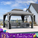 PURPLE LEAF Patio Gazebo for Pool Light Grey Hardtop Galvanized Steel Roof with Upgraded Curtains
