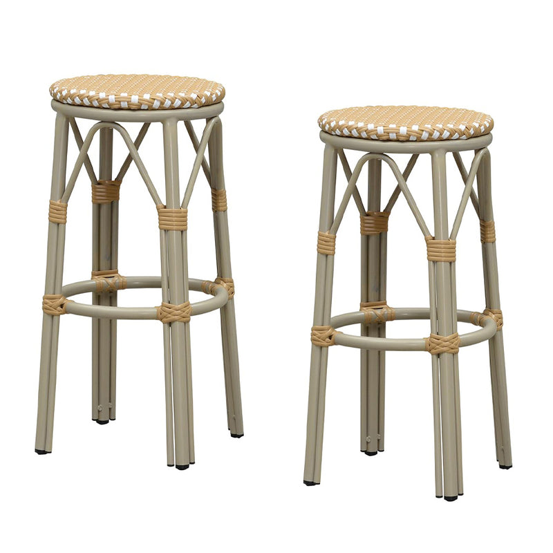PURPLE LEAF Patio Round Bar Stools Set of 2 Outdoor Backless Barstools Woven Rattan Bar Chair  for Indoor Kitchen Island Bistros Cafe Restaurant