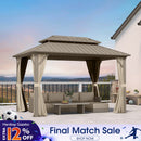 PURPLE LEAF Deck Gazebo Champagne Hardtop Metal Frame Double Roof with Curtains and Netting