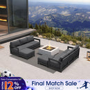 PURPLE LEAF Caesar L-shaped Patio Conversation Set with Grey Cushion Pillows and Ottoman Couch for Backyard Porch