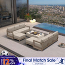 PURPLE LEAF Caesar L-shaped Patio Conversation Set with Khaki Cushion Pillows and Ottoman Couch for Backyard Porch