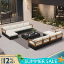 PURPLE LEAF Griffin Symmetrical Patio Conversation Set Black with Cushion Pillows Ottoman and Premium Leather for Luxury Outdoor Living