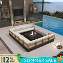 PURPLE LEAF Griffin U-shaped Patio Conversation Set Black with Cushion Pillows Ottoman and Premium Leather for Gathering Entertaining
