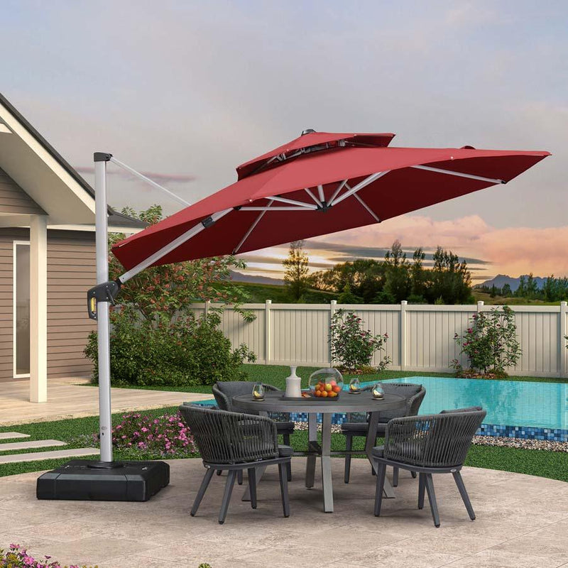 PURPLE LEAF Round Cantilever Patio Umbrella Heavy Duty Umbrella for Porch Garden Pool