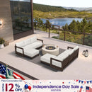 PURPLE LEAF Caesar L-shaped Patio Conversation Set with Bronze Cushion Pillows and Ottoman Couch for Backyard Porch