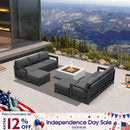 PURPLE LEAF Caesar L-shaped Patio Conversation Set with Grey Cushion Pillows and Ottoman Couch for Backyard Porch