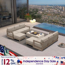 PURPLE LEAF Caesar L-shaped Patio Conversation Set with Khaki Cushion Pillows and Ottoman Couch for Backyard Porch