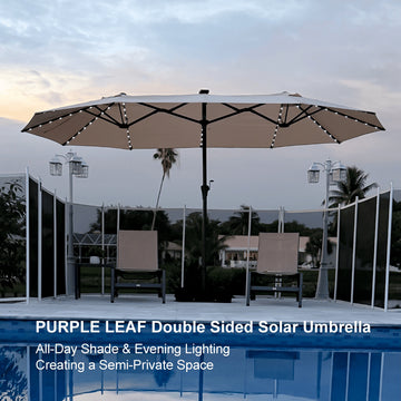 PURPLE LEAF Double-Sided Market Umbrella with Light Large Patio Umbrellas with Base