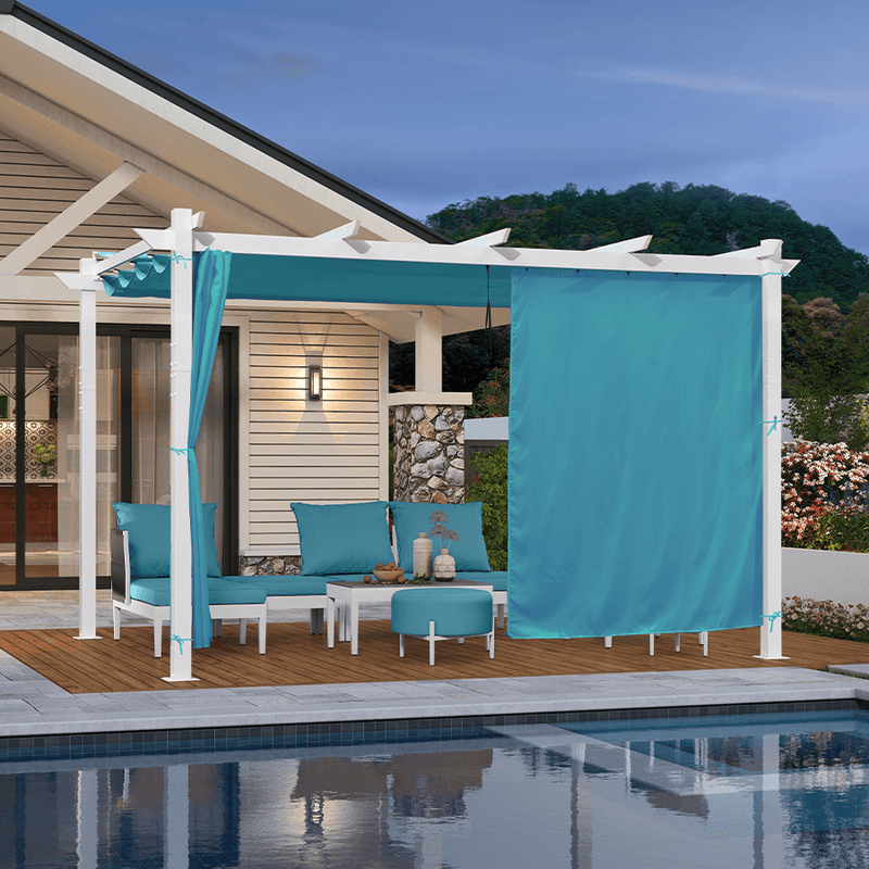 PURPLE LEAF Outdoor Retractable Pergola with Double Sun Shade Canopy White Heavy-Duty Aluminum Pergola Patio Modern Pergola With Curtains