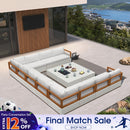 PURPLE LEAF Griffin U-shaped Patio Conversation Set White with Cushion Pillows Ottoman and Premium Leather for Gathering Entertaining